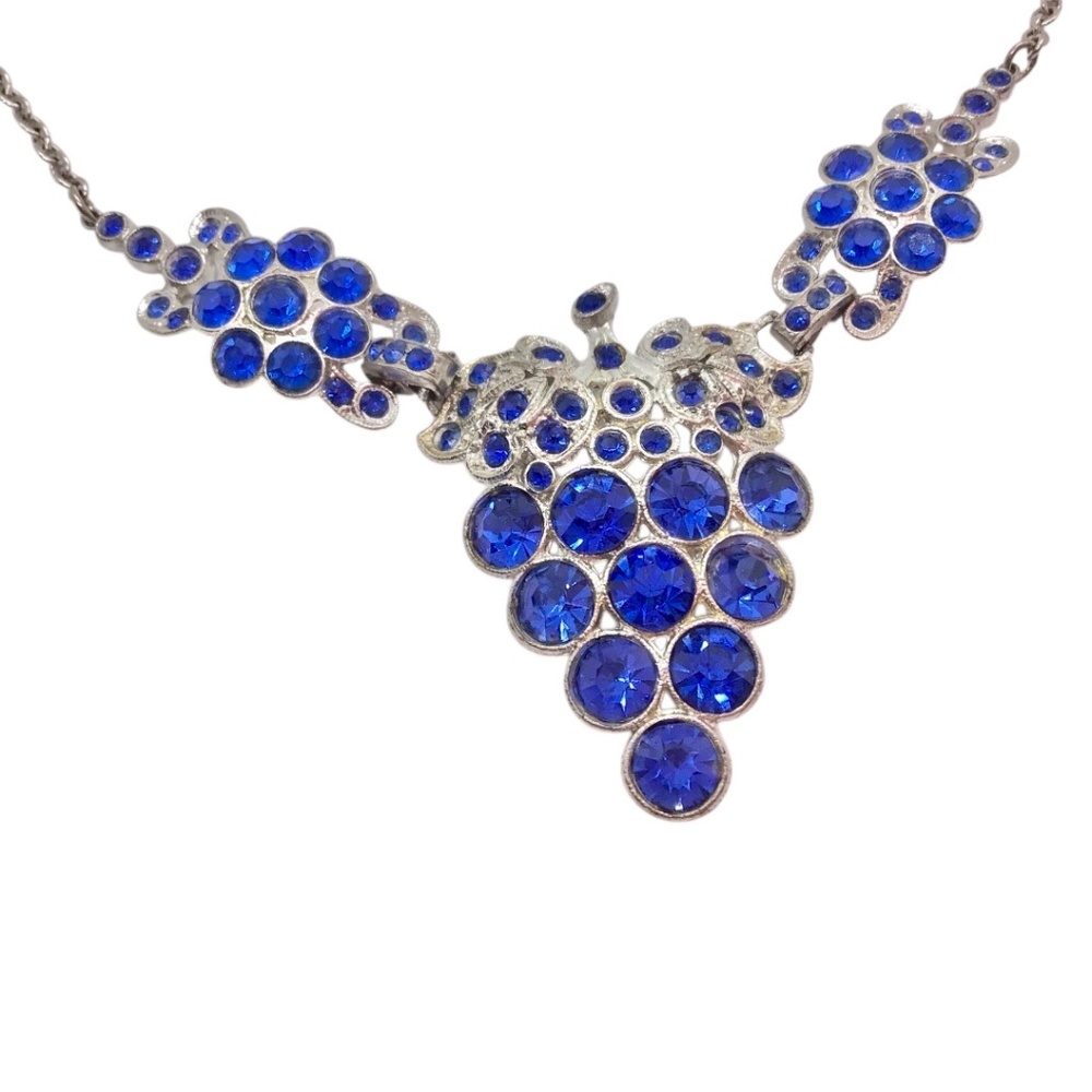 Vintage Blue Grapes Glass Crystal Silver tone Choker Necklace - Picture 6 of 15
